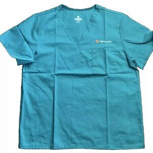 Fundamentals Unisex Large L V-Neck Solid Scrub Top Dignity Health logo Teal